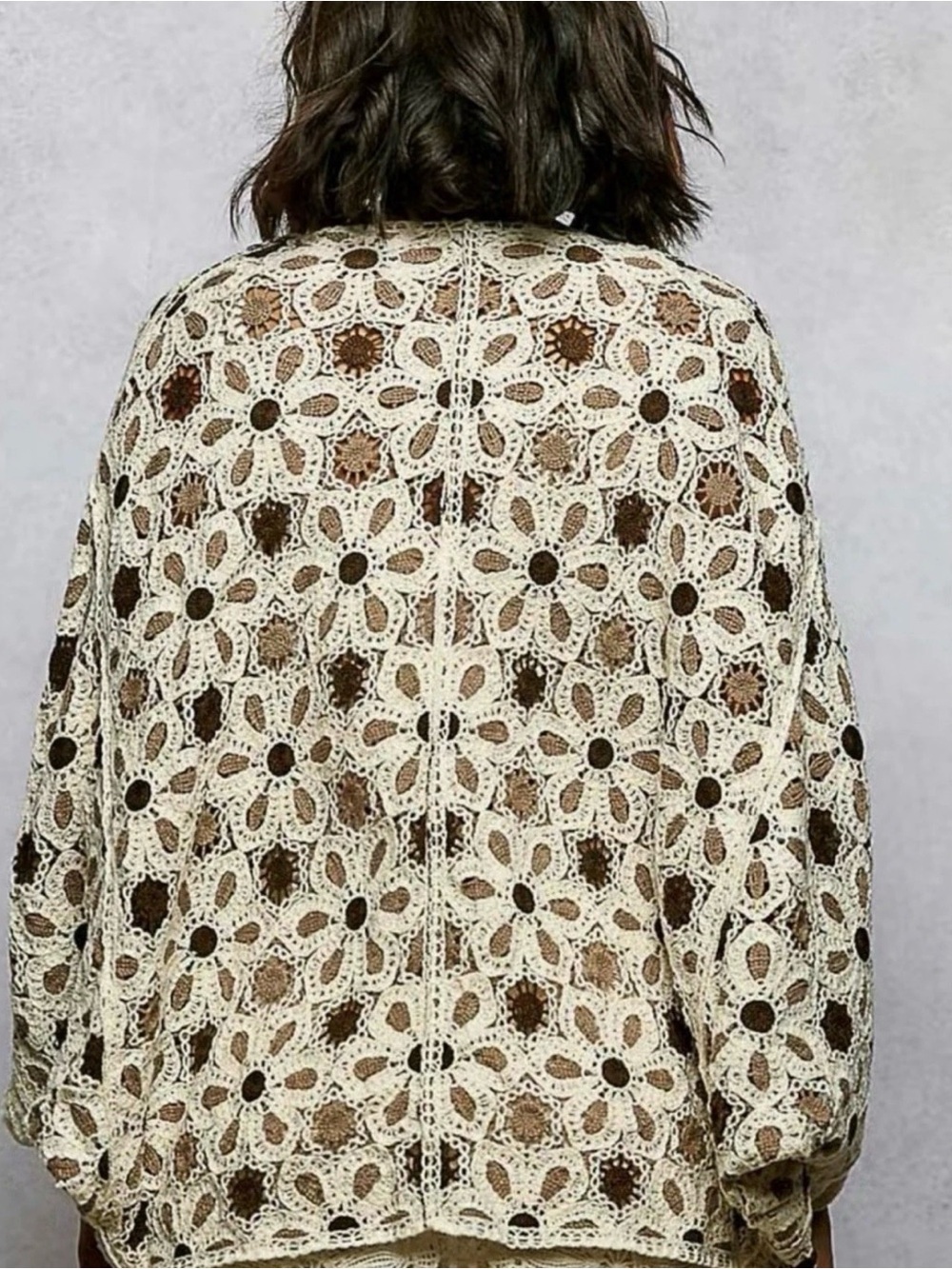 Pol Open Cardigan Classy Dolman Sleeve Relaxed Fit Crochet Sweater OS 0035